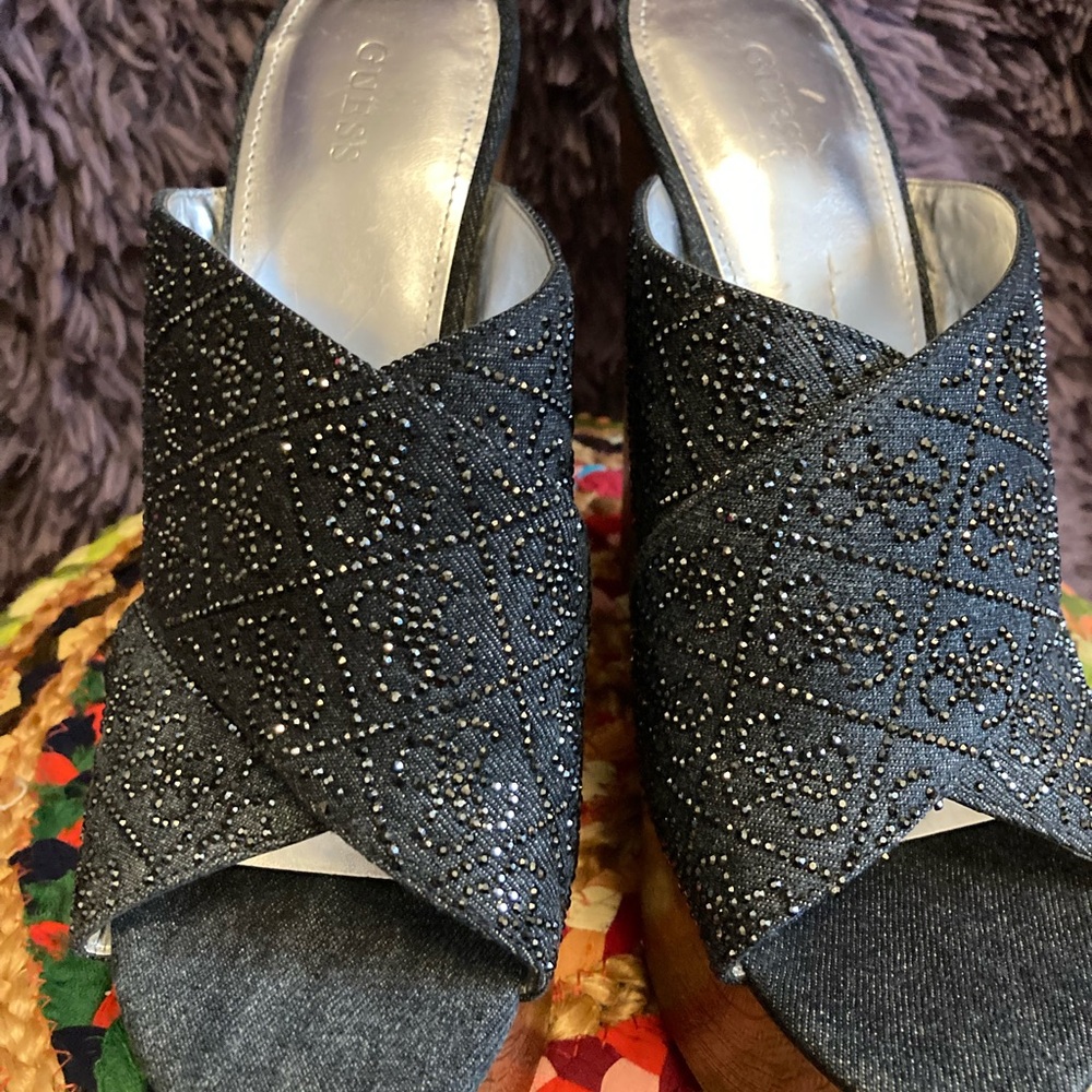 Denim Sparkly Guess wedges - Picture 2 of 6